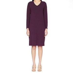 EILEEN FISHER Purple Viscose Jersey Knit Dress Size Large Minimalist Stretch